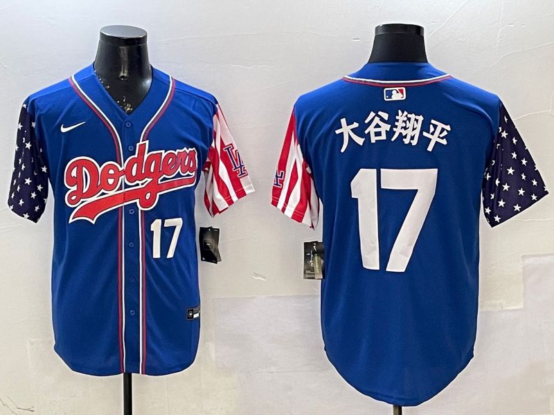 Men Los Angeles Dodgers #17 Ohtani Blue a generation of national flags Joint name 2025 Nike MLB Jersey style 20->youth mlb jersey->Youth Jersey